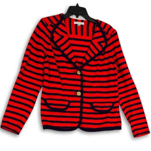 Cabi Summer Blazer Cardigan Nautical Red Blue Striped Anchor Buttons Size XL - Picture 1 of 11